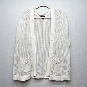 Alfani Open Knit Button Front Sweater Womens XL Summer Beachy Coastal Nautical